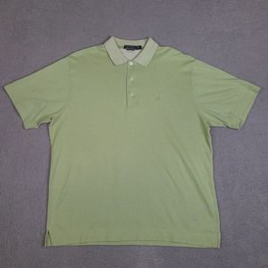 Nautica Polo Shirt Men's Large Green Striped Short Sleeve Golf Cotton‎ Blend